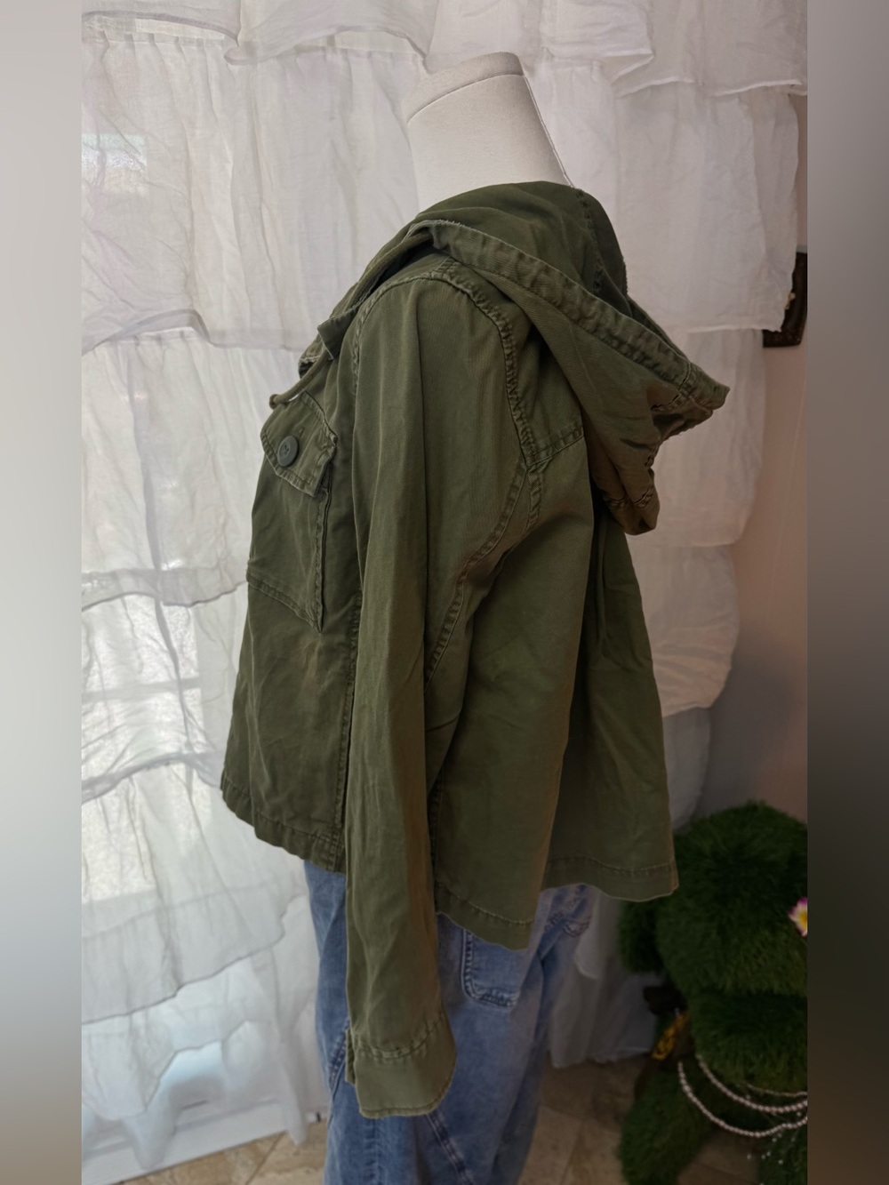Madewell Olive Green Hooded Utility Military Jacket 100% Cotton - Picture 4 of 16